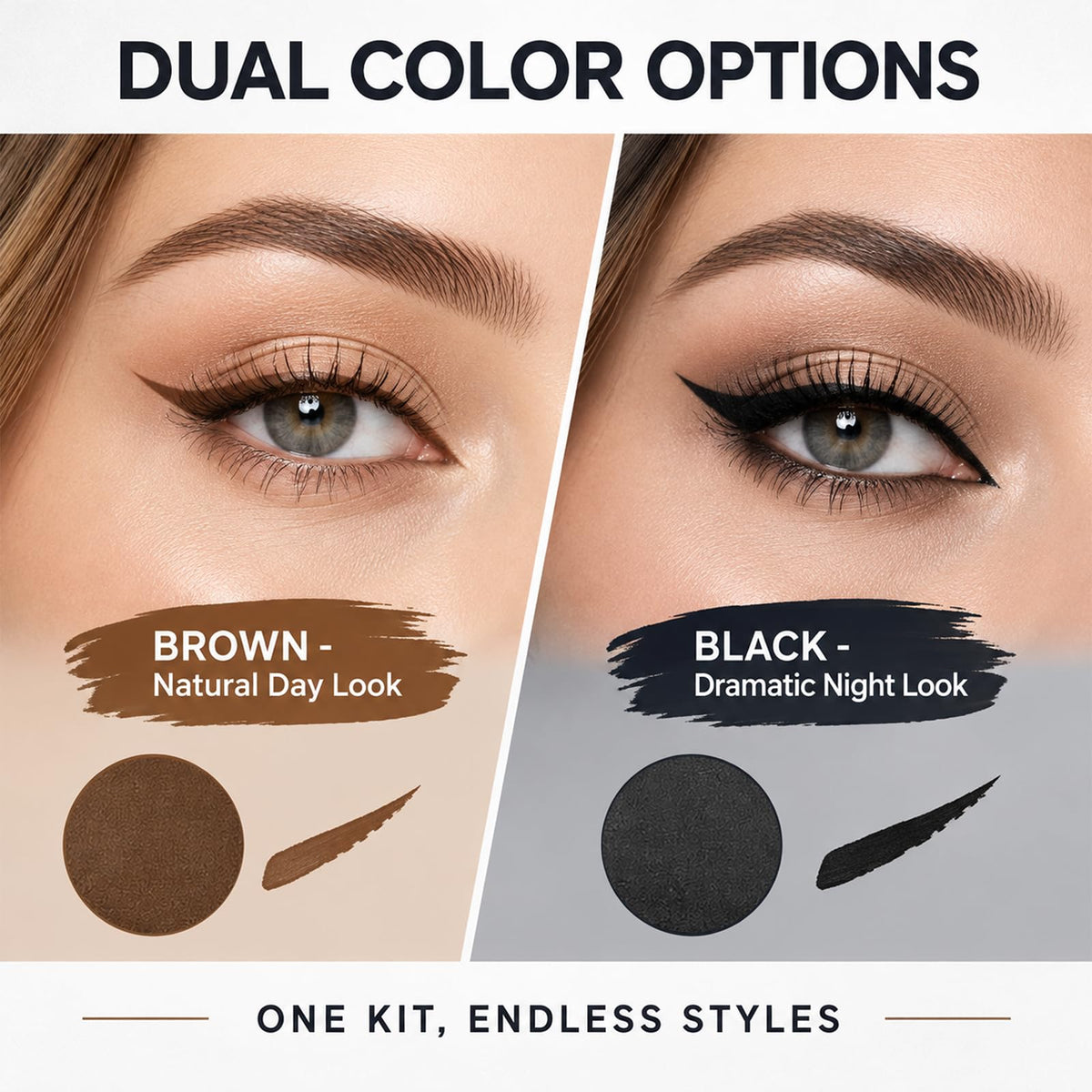 3‑in‑1 Eyeliner & Lower Lash Stamp Kit with Beauty Mark Stamp, Waterproof Smudge‑Proof Dual-Color Ink Eye Makeup Tool for Beginners, With Portable Case