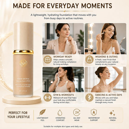 Foundation 4 in 1 - Medium Spectrum with SPF 50+ Inspired, Hydrating Color Changing Foundation Makeup Liquid - Longwearing & Waterproof for Sport, Dancing (Natural Color)