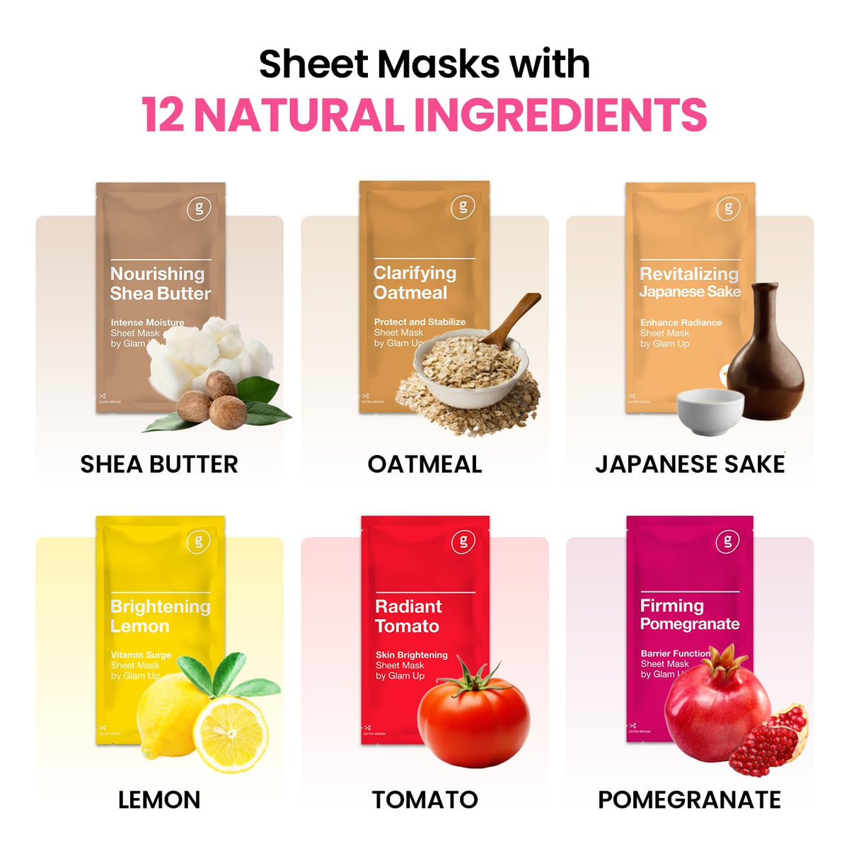 GLAM UP Korean Facial Sheet Mask 12 Pack – Hydrating Glass Skin Face Masks, Korean Skincare for Sensitive & Dry Skin, Easter Gifts, Teen Girl Gifts, Stocking Stuffers for Women, Spa Gift Set