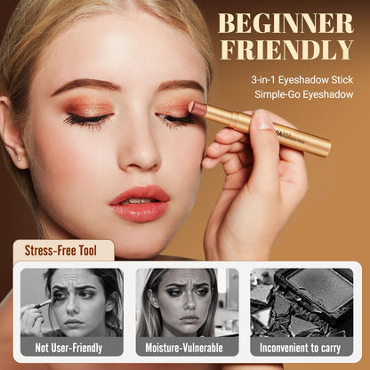 Vevivia 2-Pack 3-Color Eyeshadow Sticks, Waterproof Rose & Orange Shimmer