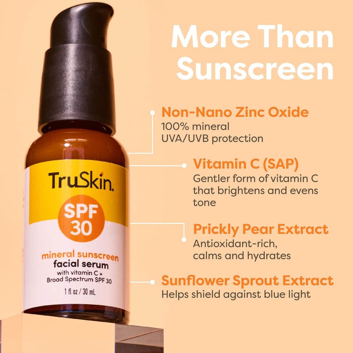 TruSkin SPF 30 Tinted Mineral Sunscreen Face Serum, Zinc Oxide, 1 fl oz