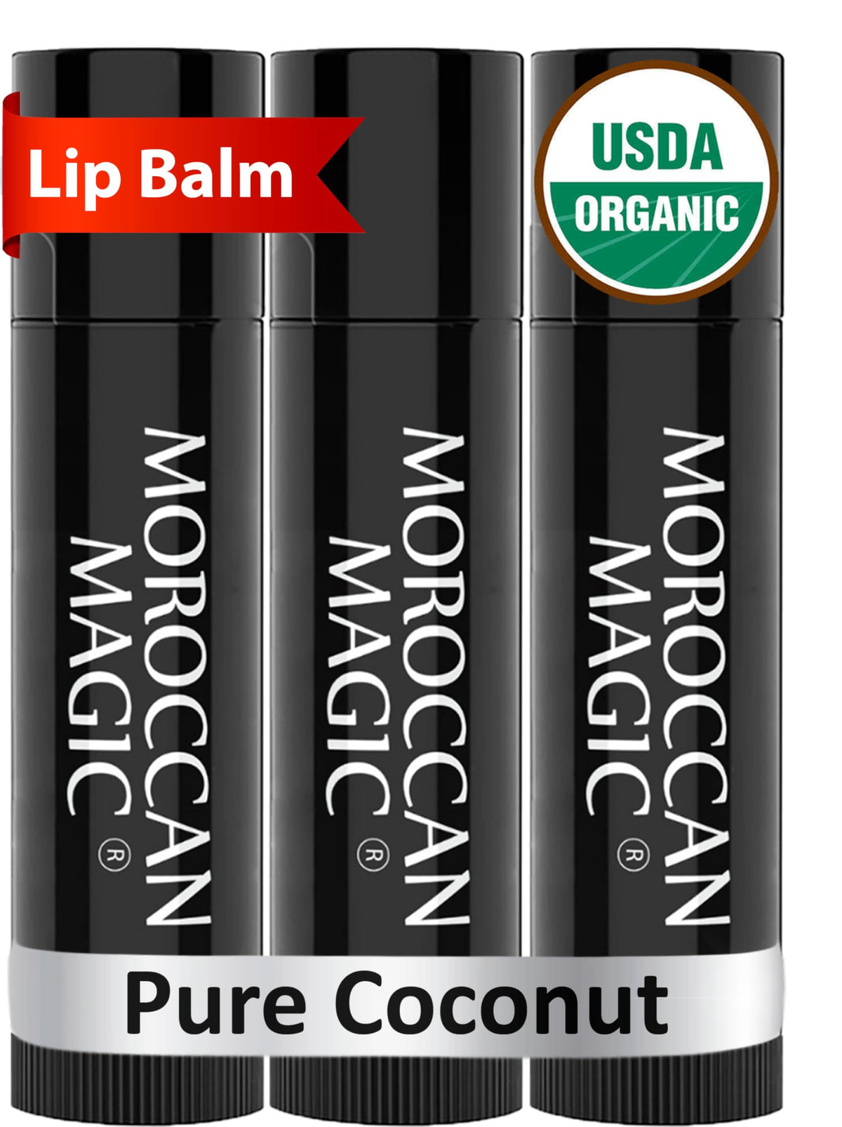 Moroccan Magic Pure Coconut Organic Lip Balm, Lip Moisturizer 3 Pack