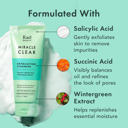 Rael Miracle Clear Facial Cleanser Face Wash (Exfoliating Cleanser, 5.1 oz)