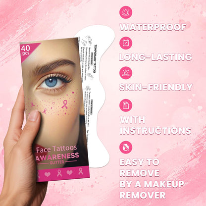 Breast Cancer Awareness Accessories, Pink Out Glitter Freckles Face Tattoo