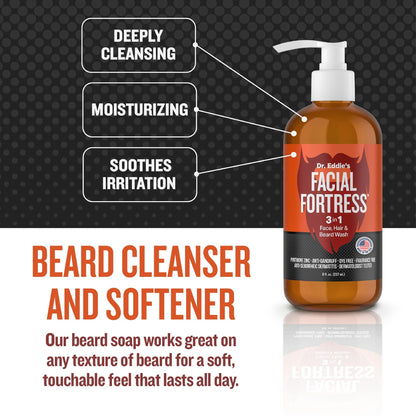 Dr. Eddie's Facial Fortress 3 in 1 Face & Beard Wash - 8 Fl Oz (Pack of 1)