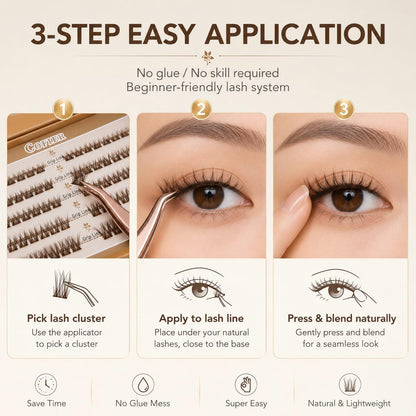 Pre Glued Wispy Lash Clusters Kit, 90 Pcs Individual Eyelash Clusters (Brown 8-16mm/C Curl) - Lash Extension Kit with Eyelashes Tweezers and Clips, Natural Fake Lashes No Glue Need, Beginners Friendly