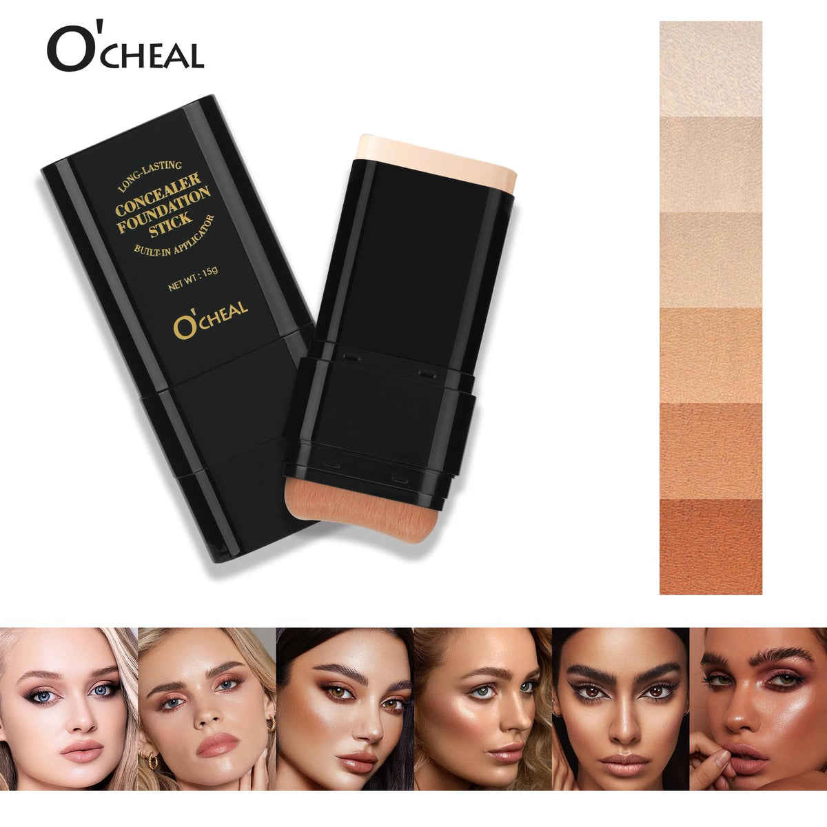 O'CHEAL Concealer Foundation Stick with Brush, Full Coverage Makeup 04#