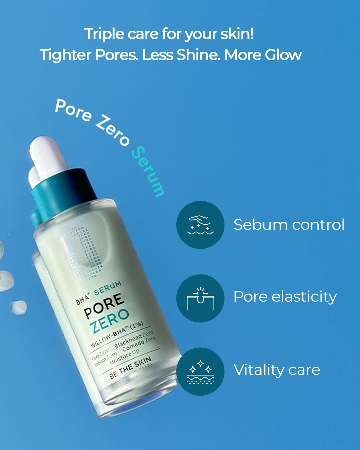 BE THE SKIN Pore Zero BHA Serum for Blackheads, AHA + Cica, 1.01 fl oz
