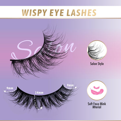GAQQI False Eyelashes, Strip Lashes Kit With Glue, 3D Natural Lashes
