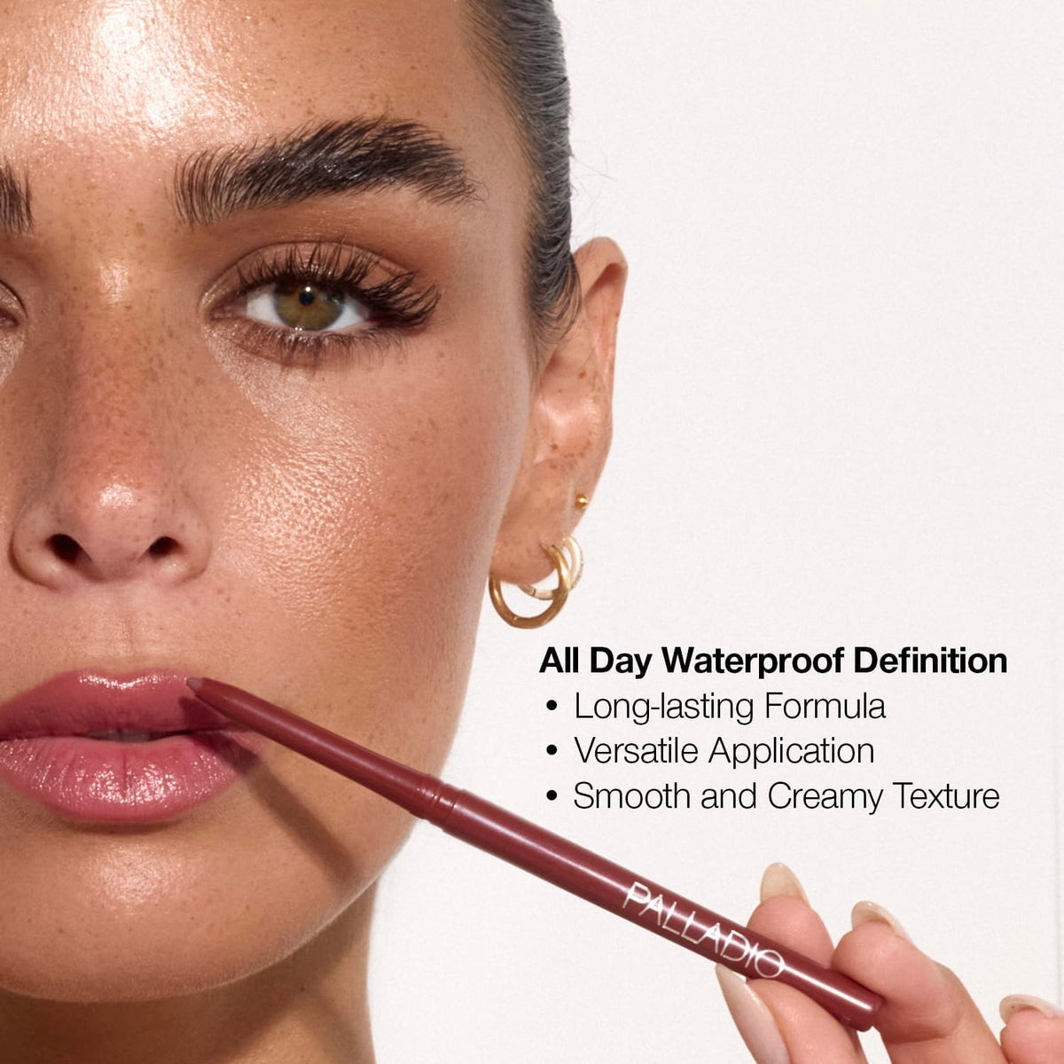 Palladio, Retractable Waterproof Lip Liner High Pigmented and Creamy Color Slim Twist Up Smudge Proof Formula with Long Lasting All Day Wear No Sharpener Required, Plum