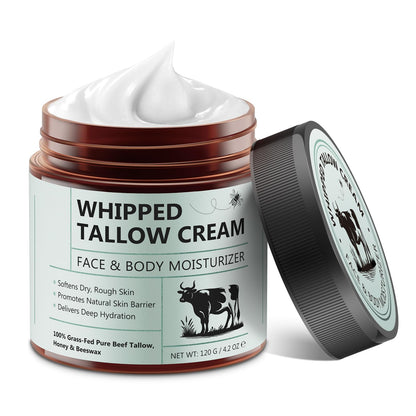 FlameBeauty Whipped Beef Tallow for Skin - 100% Grass Fed Pure Beef Tallow with Honey, Natural Moisturizing Cream for Face and Body, Deep Hydration Softens Dry Skin, Nourishing Tallow Cream 4.2 Oz