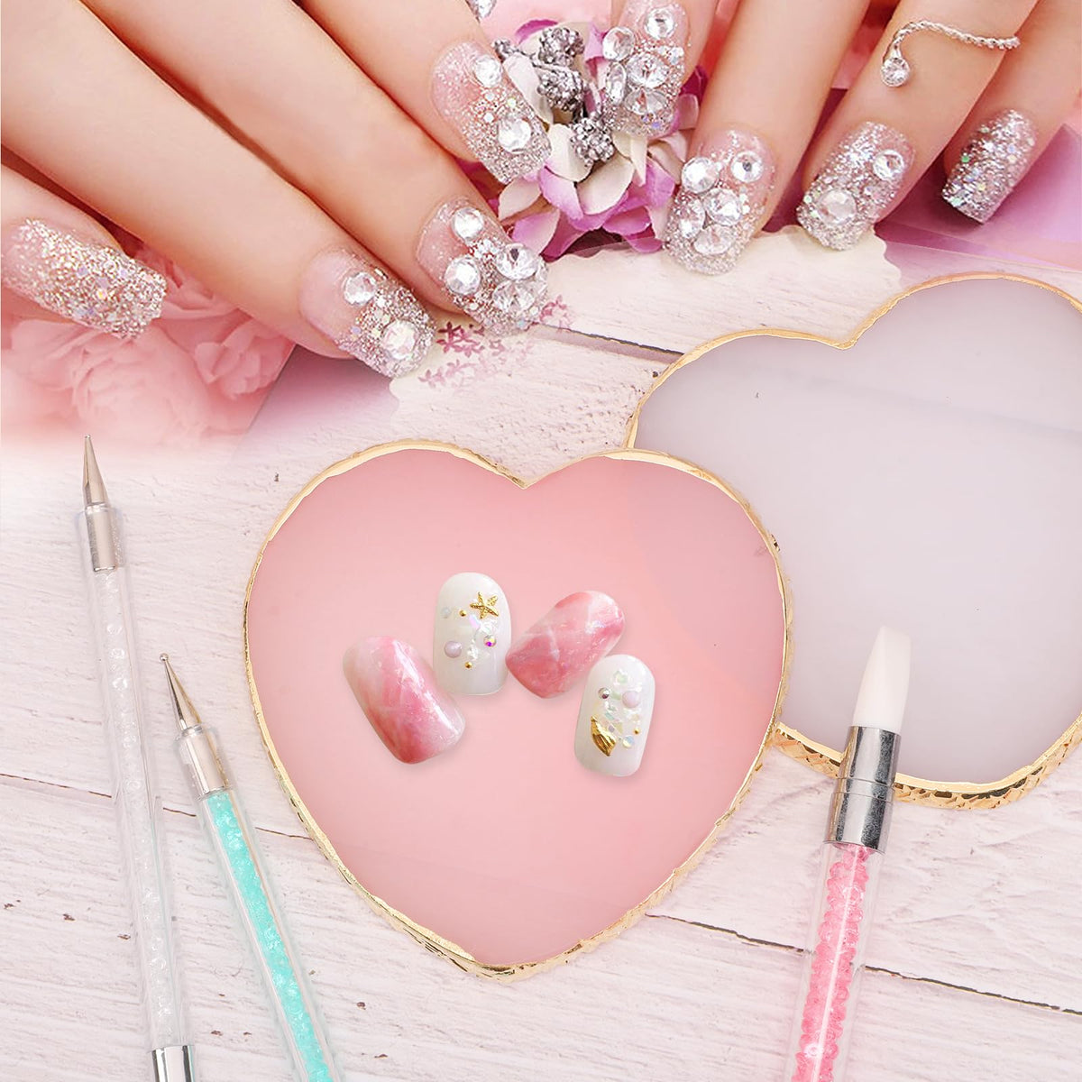SUMAJU 2 Pack Heart Resin Nail Art Palette, Nail Art Painting