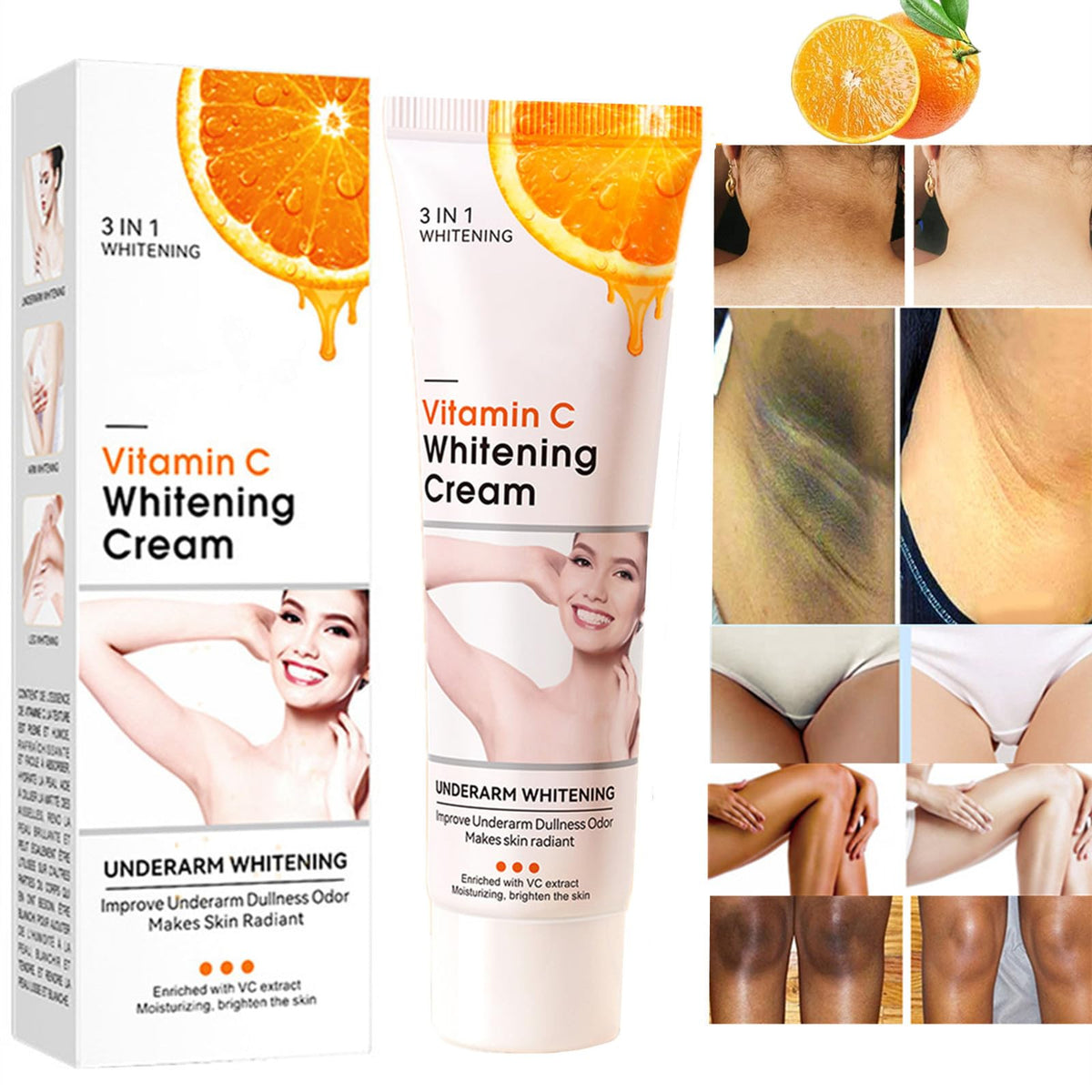 Vitamin C Skin Whitening Cream,Dark Spot Remover for Face,Skin Lightening Cream for Intimate Areas,Neck,Armpit,Elbow, Inner Thigh and Knees,Improve Underarm Dullness Odor
