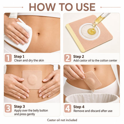 Prgislew 50Pcs Castor Oil Patches, Organic Cotton Castor Oil Pack Wrap Disposable Self-Adhesive Belly Button Patch Cover for Castor Oil, Mess-Free Anti Leakage No Wash Castor Oil Packs for Stomach