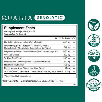 Qualia Senolytic | 1400mg Fisetin for Healthy Aging & Vitality