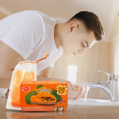 ASANTEE PAPAYA & HONEY SOAP Bars with Vitamin C,E and Q10 Skin Cleansing 4.40 Oz (Pack of 1)