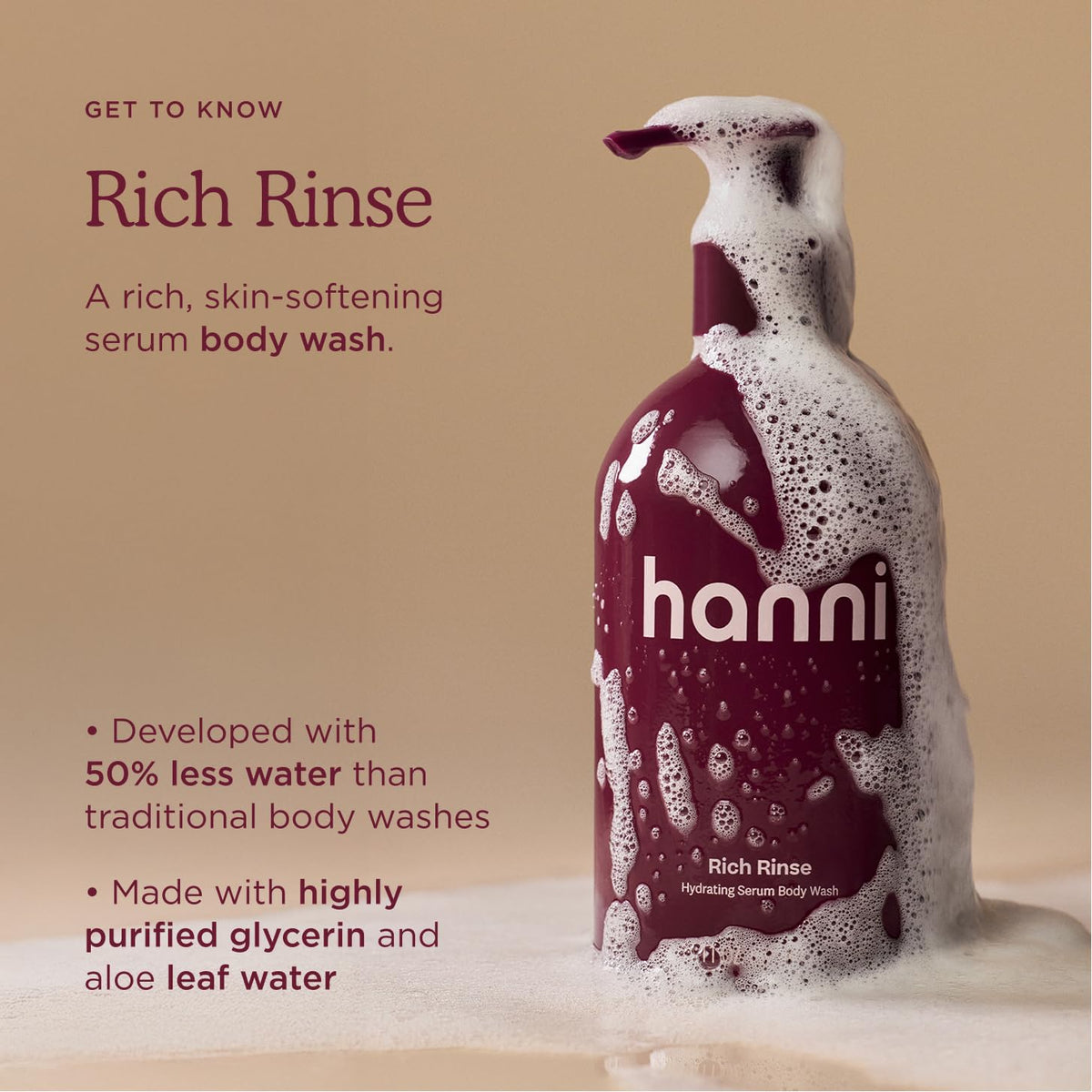 HANNI Rich Rinse Hydrating Serum Body Wash, Glycerin + Aloe, 325 mL/11 oz