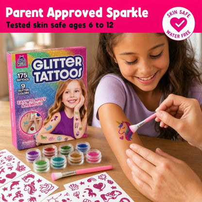 Glitter Tattoo Kit for Ages 6+, No Glue & Low Mess Temporary Fake Tattoos