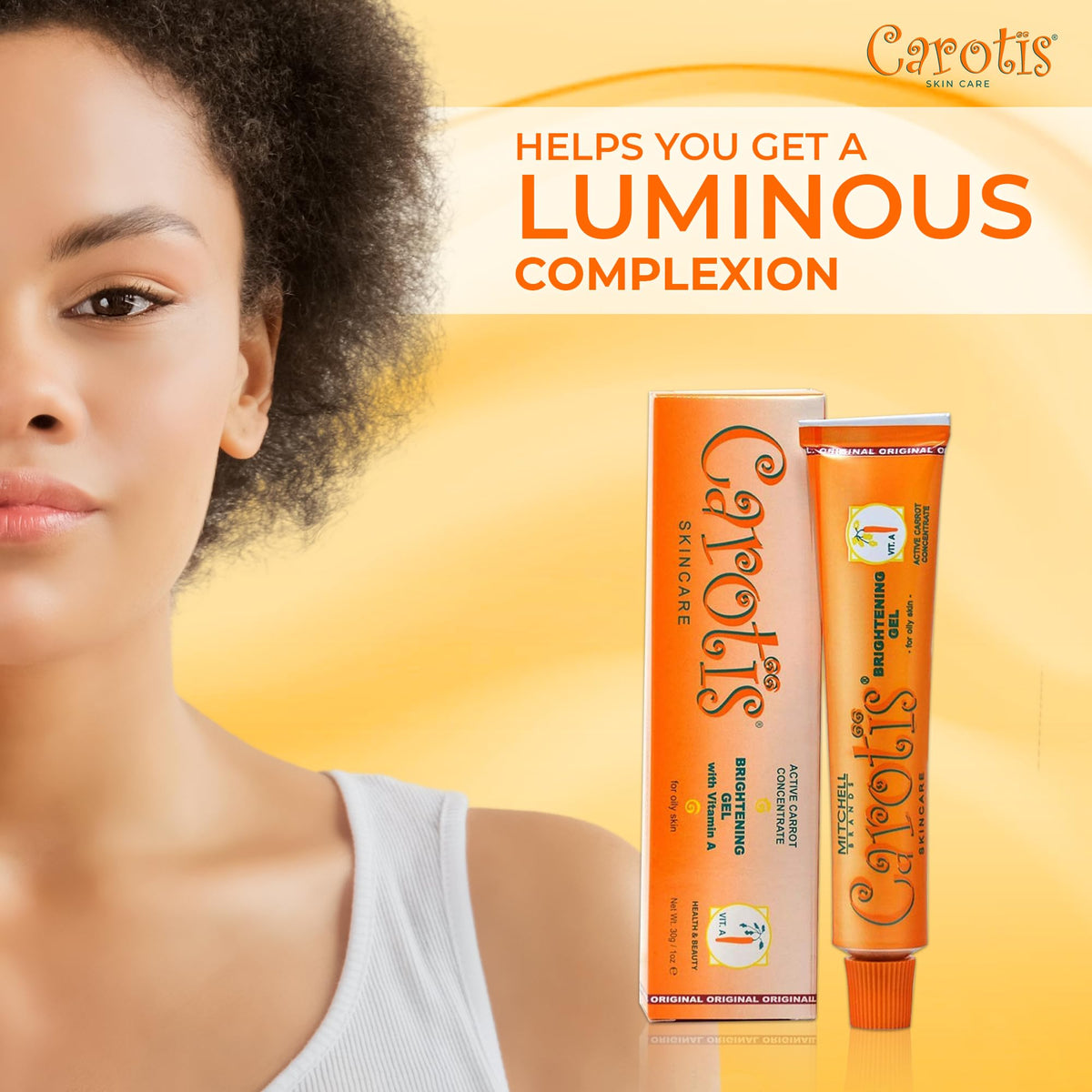 CAROTÏS Brightening Gel | 30g / 1 fl oz | Fade Dark Spots on: Face Armpit, Body Knees, Feet, Hands, & Even Out Skin Tone | with Carrot Oil and Alpha Arbutin, For