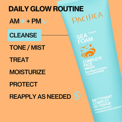 Pacifica Beauty Sea Foam Complete Face Wash Set, Skincare, Daily Gentle Facial Cleanser, Makeup Remover, Coconut Water, Sea Algae Complex, Sulfate & Paraben Free, Vegan, 5 fl oz (2 Pack)