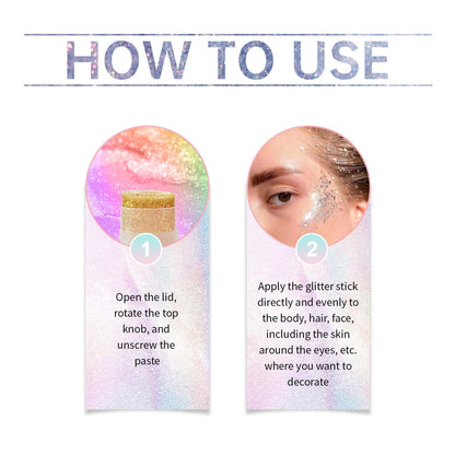 Gold Face and Body Glitter Stick, Holographic Sparkling Neon Outfit Singer Concert Music Rave Festival Color Party Accessories Glitter Makeup.