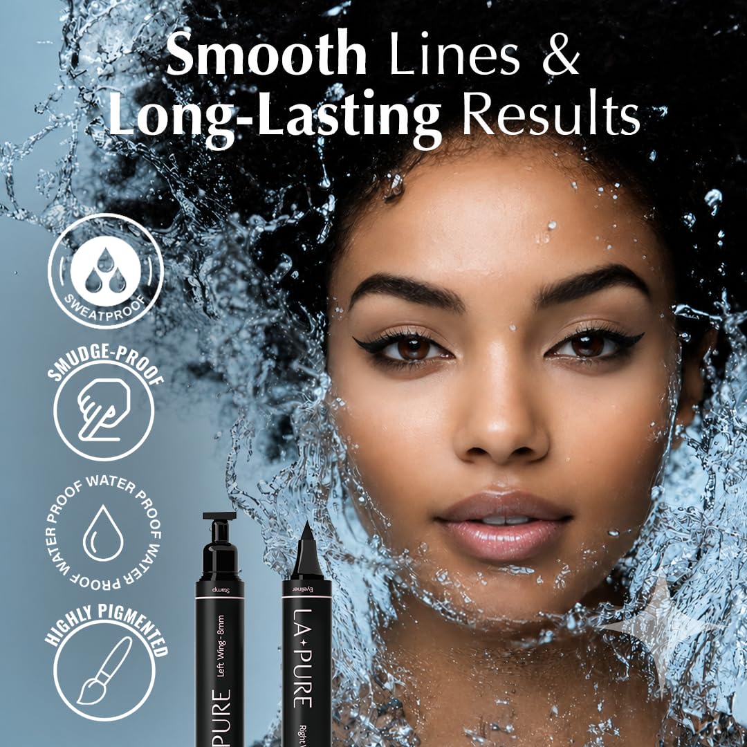 LA PURE Winged Eyeliner Stamp for Easy Cat Eye Makeup 2x, Black – 8mm