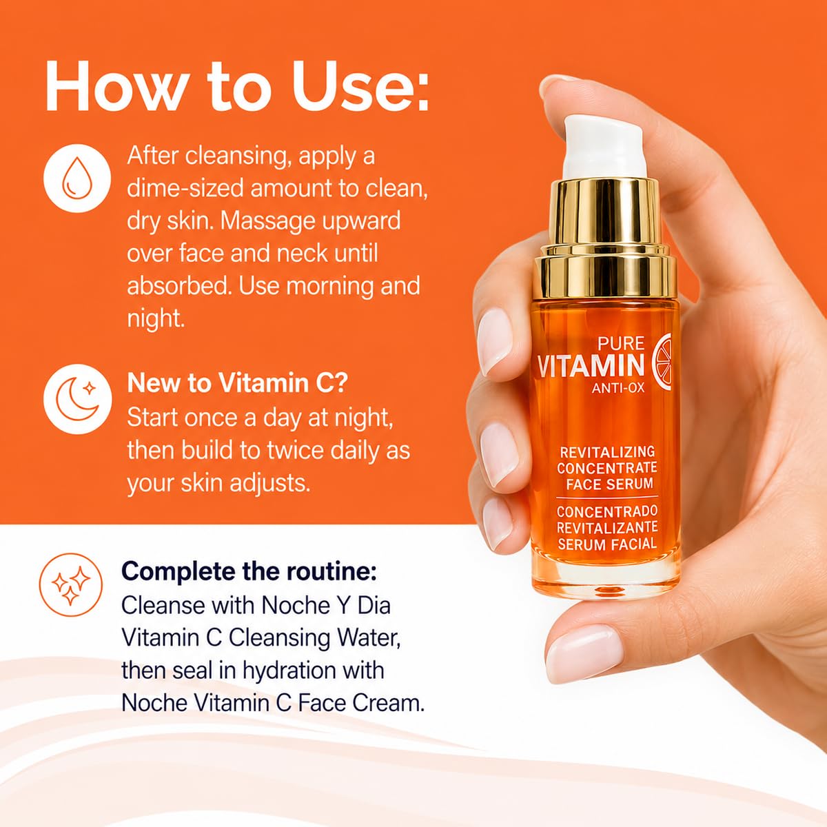 Noche Y Dia Vitamin C Serum for Mature Skin - Water-Free Anti-Aging Face Serum - Hydrates & Smooths - Helps Reduce the Look of Fine Lines & Wrinkles - Made in Spain - 30 mL (1.01 fl oz)