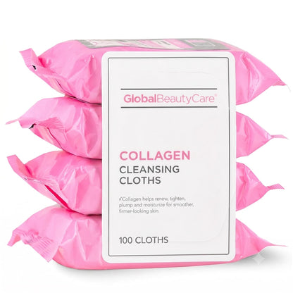 Global Beauty Care Collagen Cleansing Facial Towelettes, Makeup Remover, Nourishing Face & Eye, Hypoallergenic, Paraben-Free, Non-Comedogenic, Hydrates & Smooths Skin, 25 Wipes, 100 Count 4 Pack