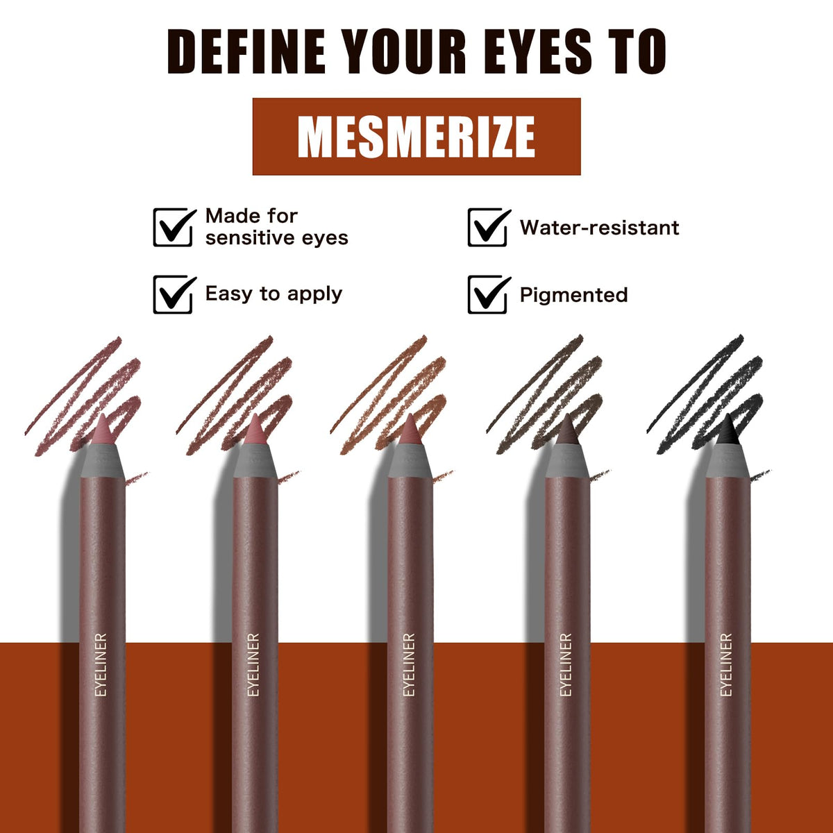 Pinkiou 5 Colors Waterproof Eyeliner Pencil Set,Smooth Creamy Formula