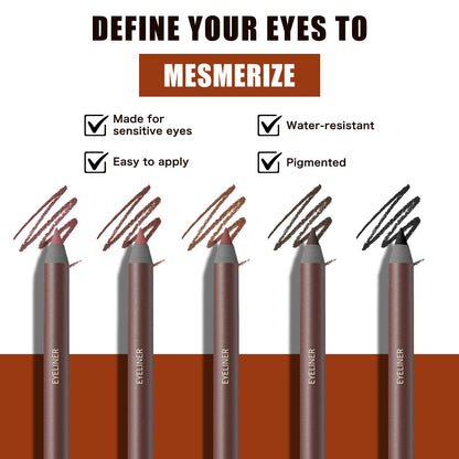 Pinkiou 5 Colors Waterproof Eyeliner Pencil Set,Smooth Creamy Formula