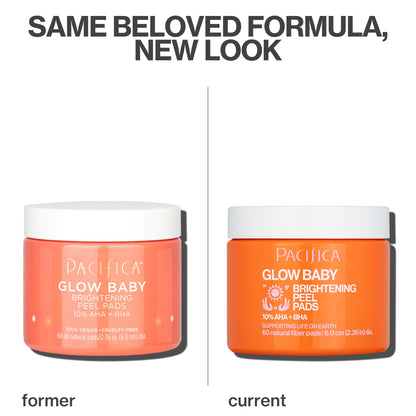 Pacifica Glow Baby Brightening Peel Pads 10% AHA + BHA Exfoliating Face Pads for Glowing Skin Resurfacing Glycolic Acid & Salicylic Acid Pad to Smooth Texture & Minimize Pores Fragrance Free 60 Count