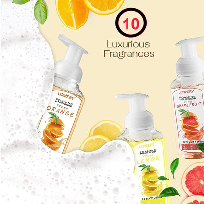 Foaming Hand Soap 10 Pack, Moisturizing W Aloe Vera & Essential Oils - Alcohol-Free Citrus Blend, Lemon, Orange, Lime, Grapefruit, Black Cherry Fragrances & More Hand Wash for Kitchen and Bathroom