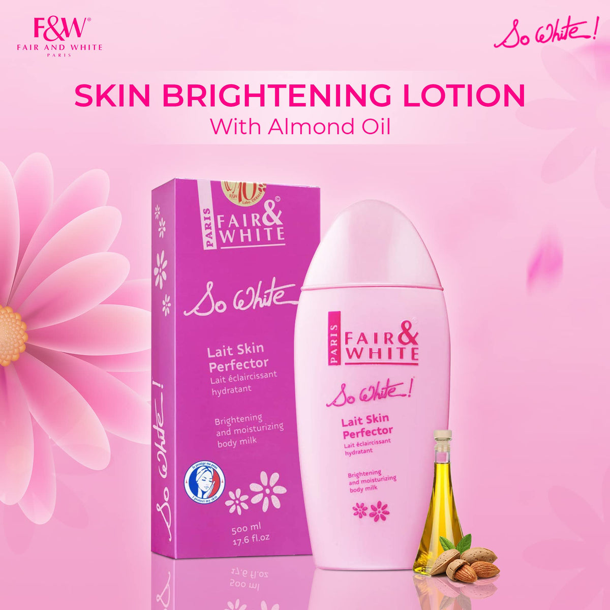 FAIR & WHITE So White, Skin Brightening Lotion - 500 ml / 17.6 Fl oz - Daily Moisturizing Body Lotion