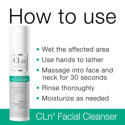 CLn® Facial Cleanser - Hydrating Facial Cleanser with Glycerin, For Skin Prone to Dryness, Eczema, Redness, Irritation & Acne Sensitivity, Fragrance-Free & Paraben-Free, 3.4 fl. oz.
