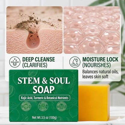Stem and Soul Soap, Upgraded Stem & Soul Turmeric Lemon Soap Bar For Dark Spots, Support Nourishes And Clarifies Help Cleaning Facial And Body Skin, And Suitable Dry And Oily Skin. (1 Pcs)