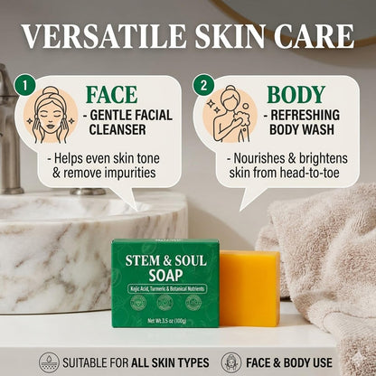 Stem and Soul Soap, Upgraded Stem & Soul Turmeric Lemon Soap Bar For Dark Spots, Support Nourishes And Clarifies Help Cleaning Facial And Body Skin, And Suitable Dry And Oily Skin. (1 Pcs)