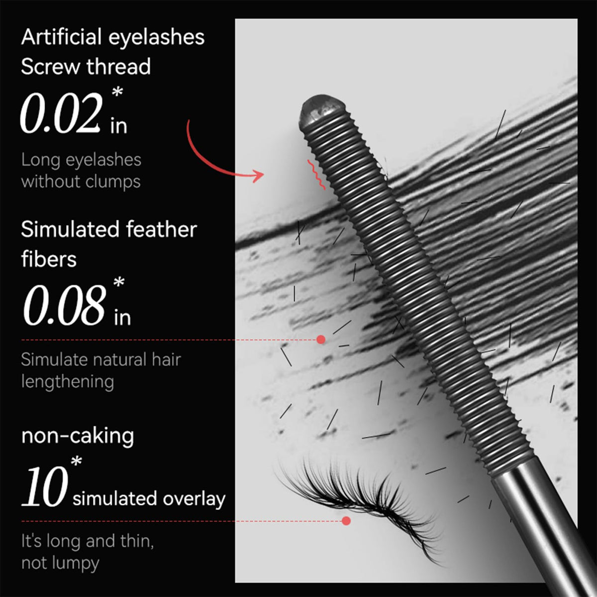 Iron Wand Mascara,New Metal Curl Waterproof Mascara, Tubular Eyelash Primer Waterproof Long Curling, Brushless Mascaras for Natural and Non-smudged Eyelash,Black (Pack of 1)