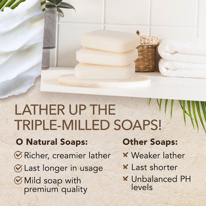 O NATURALS Natural Coconut Shea Butter Soap Bar 3 Pack - Gifts for Women