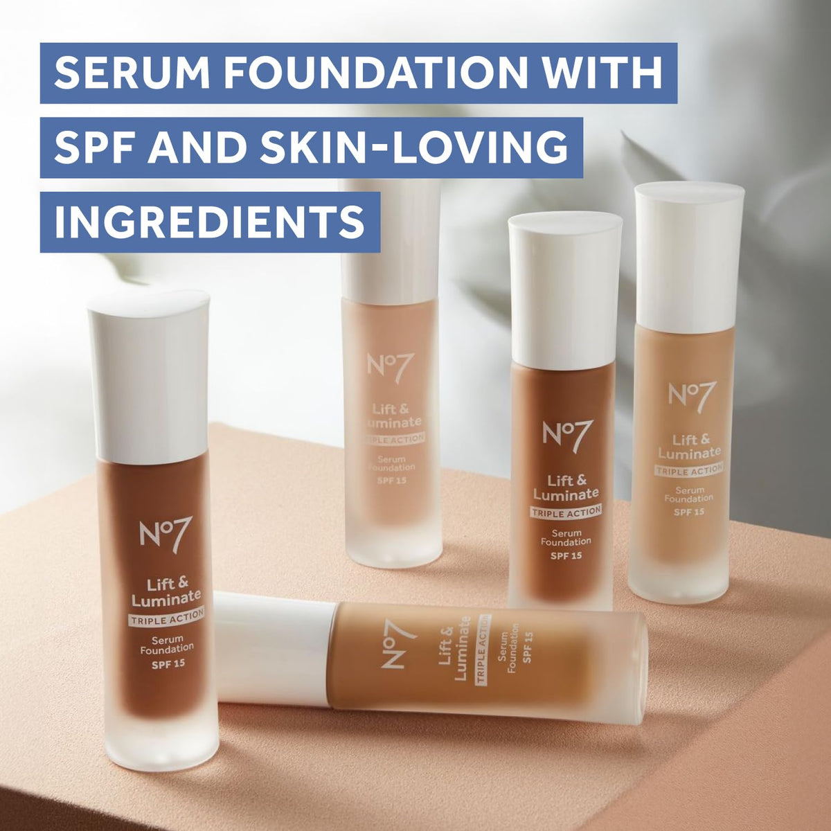 No7 Lift & Luminate Triple Action Serum Foundation - Warm Ivory Liquid Makeup with SPF 15 for Dewy, Glowy Base Radiant Mature Skin (30ml) 0.14 pounds