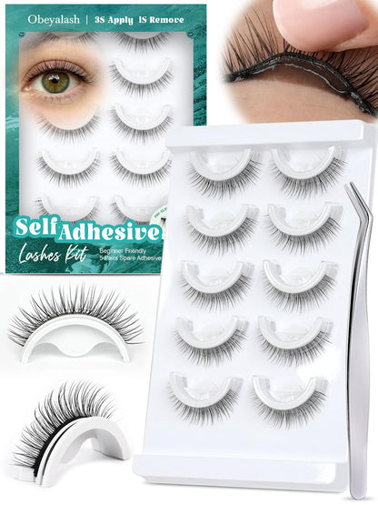 Obeyalash Pre-glued Self Adhesive Eyelashes, No Glue Needed Lashes L08 10mm