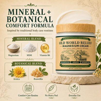 OLD WORLD RELIEF Magnesium Amish Cream, Total Nerve Soothing Formula Magnesium Lotion with Arnica, Boswellia, Arnica ＆ MSM, 150g(1)