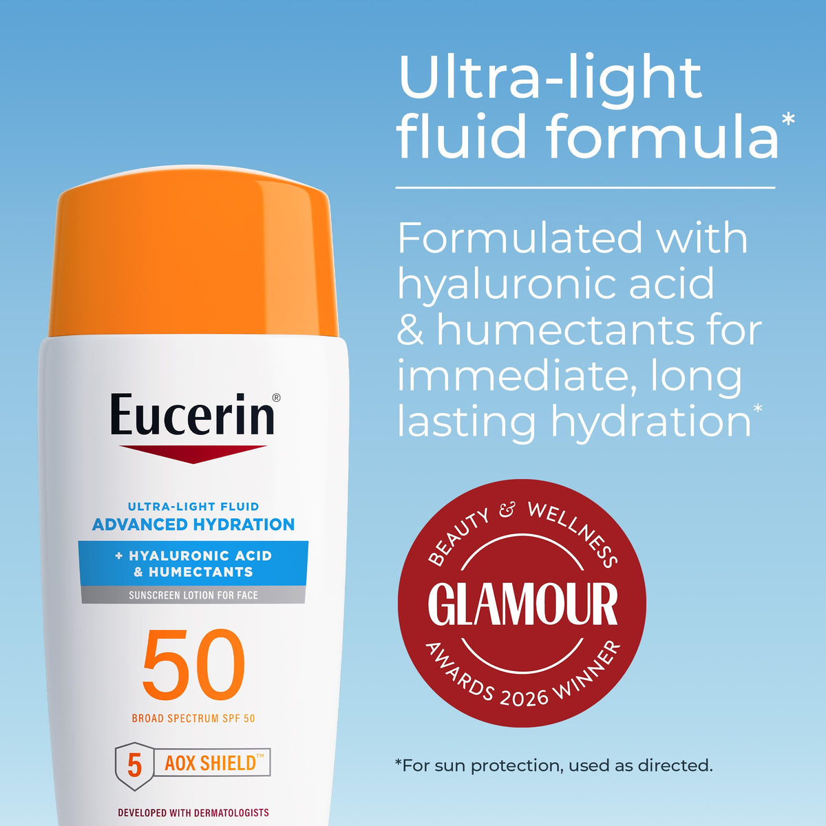 Eucerin Advanced Hydration Face Sunscreen Lotion, SPF 50, 1.7 FL OZ