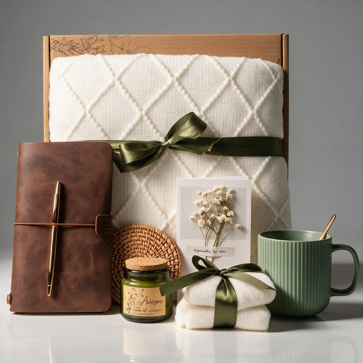 Birthday Gifts for Women, Self Care Gift Baskets Care Package, Thank You, Get Well, Sympathy Inspirational Friendship Gifts for Mom, Grandma, Sister,Friends, Girls (Olive green)