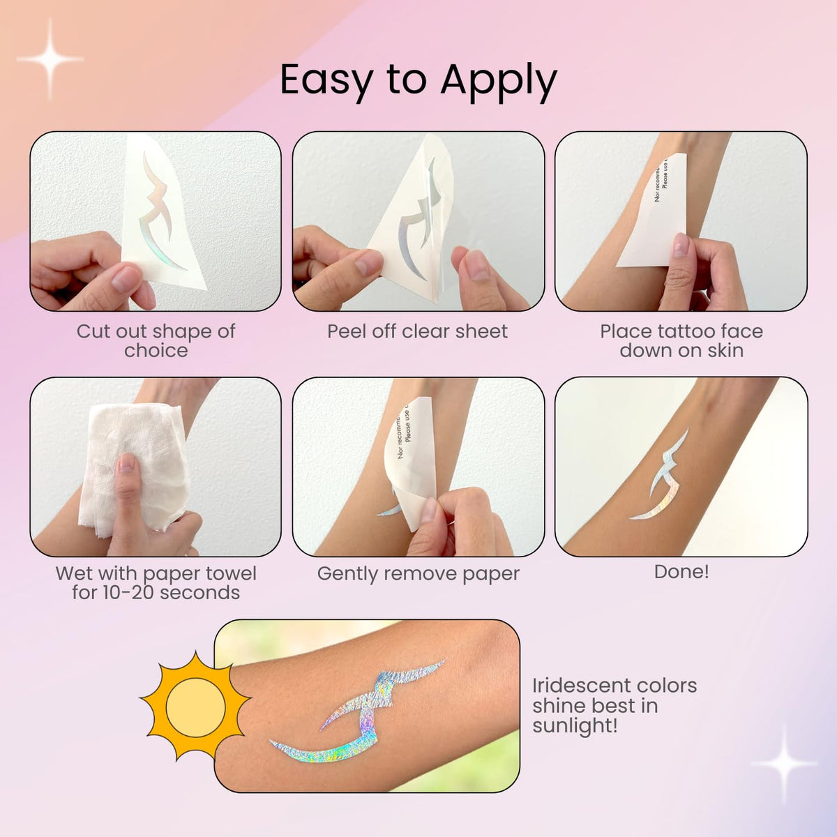 Iridescent Pattern Temporary Tattoos | 3 Sheets Holographic Fantasy Energy Pattern | Metallic Cosplay | Fake Tat Stickers | Kpop Tattoos for Kids | Birthday Party, Halloween
