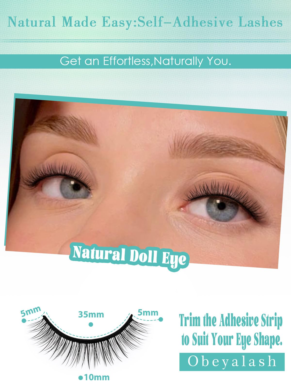 Obeyalash Pre-glued Self Adhesive Eyelashes, No Glue Needed Lashes L08 10mm
