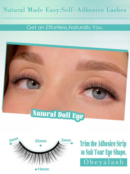 Obeyalash Pre-glued Self Adhesive Eyelashes, No Glue Needed Lashes L08 10mm