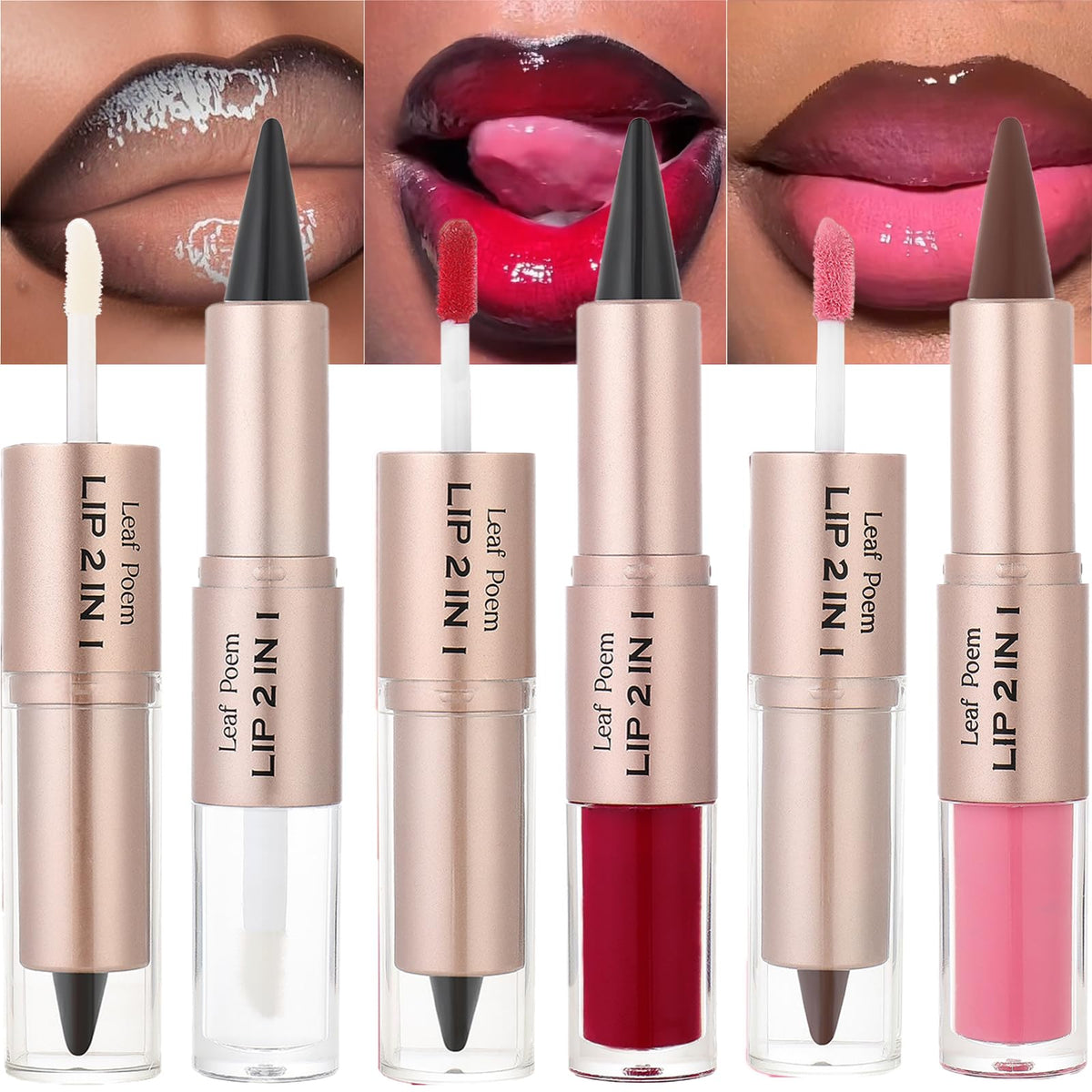 3 Pcs Double-ended Glossy 2-in-1 Lip Liner and Lipstick Set (#01 #02 #03)