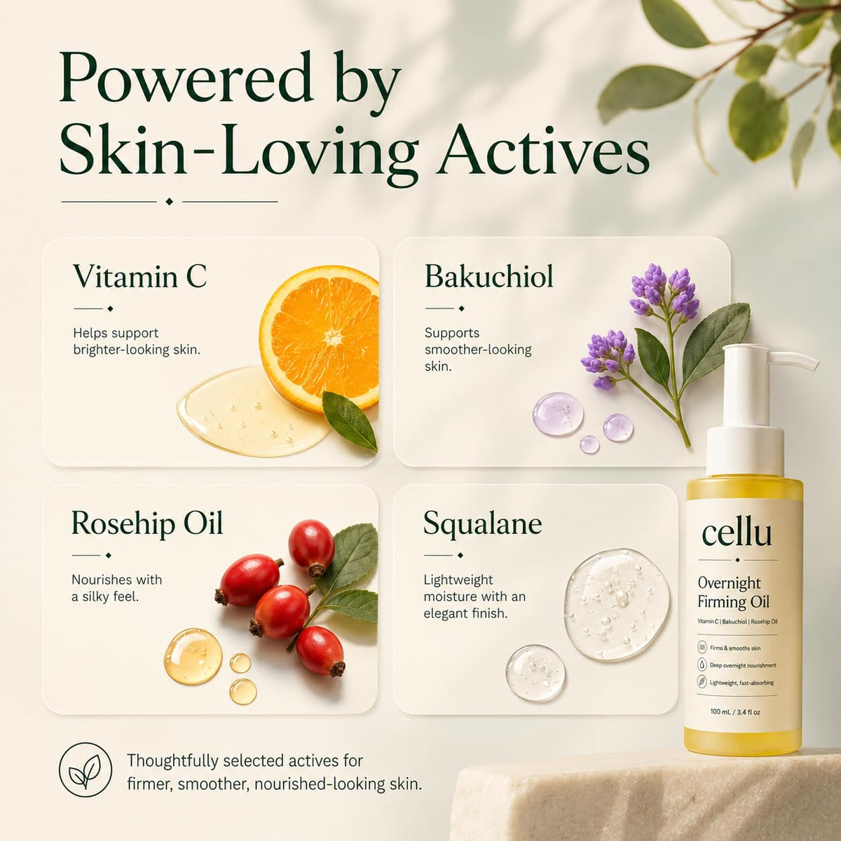Mujruko Cellu Overnight Firming Oil, Moisturizing Body Oil for Smooth Skin