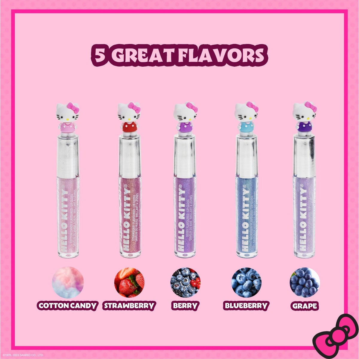 Hello Kitty Lip Gloss Set, 5-Piece Plant-Based, Ages 3+