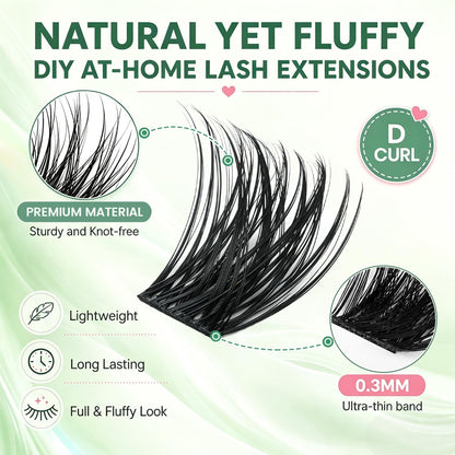 Onweave Lash Clusters Kit, Wispy Cluster Lashes 8-16mm, Soft Thin Band Individual Eyelash Extensions with Bond Seal Remover & Tweezers, Natural Volume DIY Lash Extension Enchantress Kit